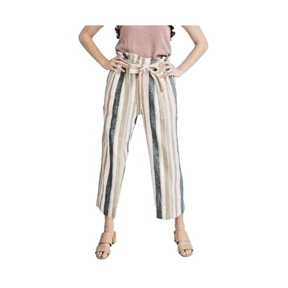Madewell linen blend Pants Multicolor Striped Wide Leg pockets Womens Size S - Picture 9 of 10